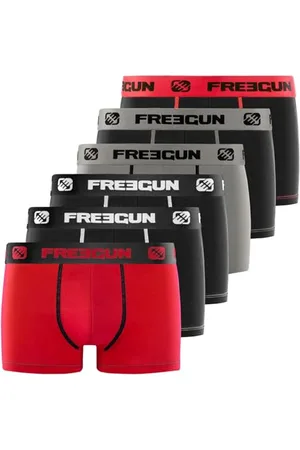 Freegun Boxer Homme Coton, Calecon Homme, Durable, Ajustement Parfait (Lot de 6), Rouge, Gris, Blanc, Noir, Taille L