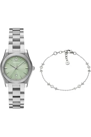 Emporio Armani Femme Montre en Acier Inoxydable Argenté et Bracelet en Argent Sterling, Ensemble