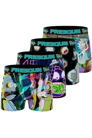 Freegun Caleçon Homme Multi-Sport, Boxer Homme, Rick and Morty, Maintien Anti-Glisse et Doux (Lot de 4), Vert, Turquoise, Rose, Noir, Taille 2XL