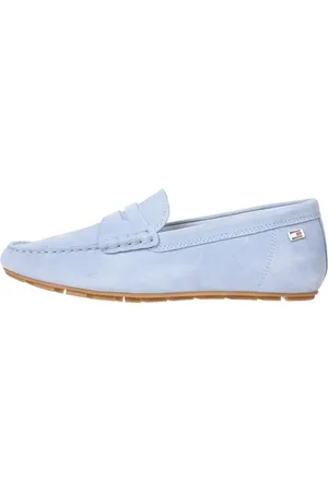 Tommy Hilfiger Chaussures de Conduite Femme Flag Soft Suede Loafer Élégantes, Bleu (Breezy Blue), 40