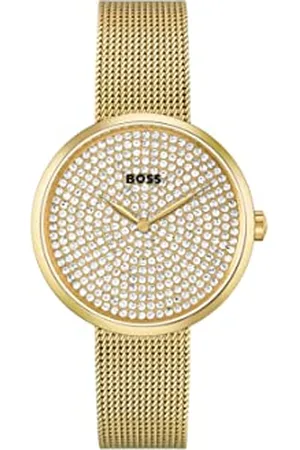 HUGO BOSS Montre Analogique à Quartz pour Femme Collection Praise avec Bracelet Milanais en Acier Inoxydable de Couleur Dorée - 1502659
