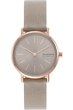 Skagen Montre pour femmes Signatur Lille, mouvement à deux aiguilles, boîtier de 30 mm en acier inoxydable recyclé or rose (au moins 50 %) avec bracelet en cuir écologique, SKW3060
