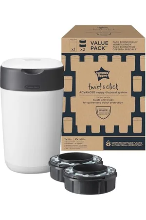 tommee tippee Poubelle à couches Twist & Click, Pack Exclusif avec x2 Recharges incluses, Protection anti-odeurs et anti-germes garantie, Grande capacité