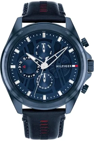 Tommy Hilfiger Montre Analogique Multifunction à Quartz pour Homme avec Bracelet en Cuir Bleu - 1710655