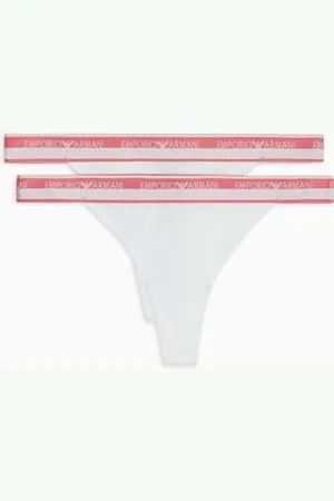 Emporio Armani Lot de 2 strings en coton stretch avec logo pour femme, , L