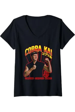 Cobra Kai Femme Johnny avec Logo Dégradé T-Shirt avec Col en V