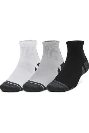 Under Armour Chaussettes de sport UA Performance Tech unisexes – Lot de 3 paires de chaussettes trois-quarts pour le sport – Chaussettes respirantes avec soutien de la voûte plantaire, gris/blanc/gris