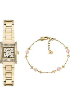 Emporio Armani Femme Montre en Acier Inoxydable Doré et Bracelet en Laiton, Ensemble