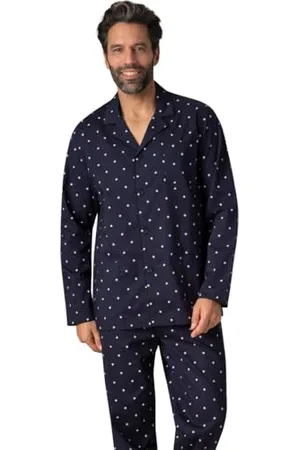 Eminence Pyjama Long Ouvert Homme Chaine & Trame - Taille : 3/M - Couleur : Imprimé Marine-Imprimé Marine