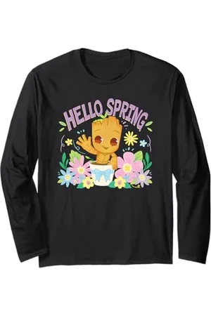 Marvel Spring Baby Groot Waving Surrounded By Flowers Manche Longue