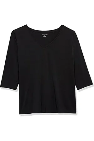 Amazon T-Shirt Col En v À Manches 3/4 Coupe Classique (Grandes Tailles Disponibles) Femme, Lot de 2, , XL Grande taille