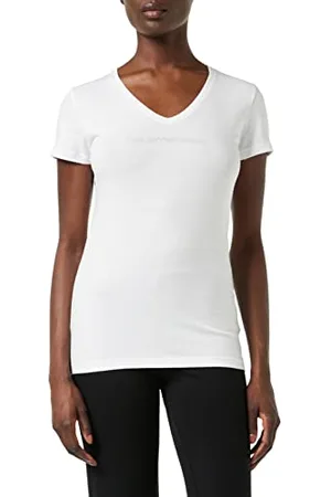 Emporio Armani V Neck T-Shirt Iconic Cotton, White, M Femme