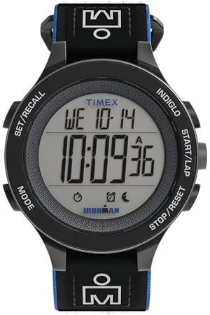 Timex Ironman Training Montre pour Homme 42 mm - Bracelet en Tissu élastique Noir Fastwrap, Cadran numérique, boîtier Noir, TW5M64100