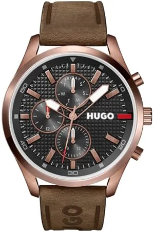 HUGO BOSS Montre Analogique Multifunction à Quartz pour Homme Collection #Chase avec Bracelet en Cuir Marron - 1530162