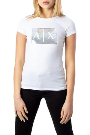 Armani Exchange Basic T-Shirt with Logo on Bust, White Ground, M Femme