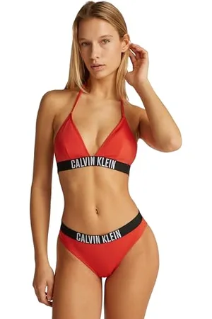 Calvin Klein Haut de Bikini Triangle Femme Rembourrage Amovible, Rouge (Flaming Chili), M