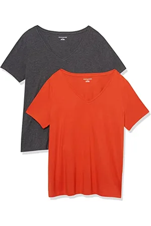 Amazon T-shirt À Manches Courtes et Col En V, Grande Taille Femme, Lot de 2, , 5XL Grande taille