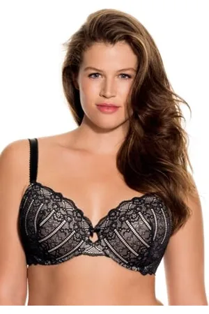 Dorina CELINE - Soutien-Gorge avec Armatures pour Femme, Non Rembourré, Bonnets Moulés avec Dentelle Florale, Bretelles Réglables en Picot, Doublure en Mesh de Soutien, Noir