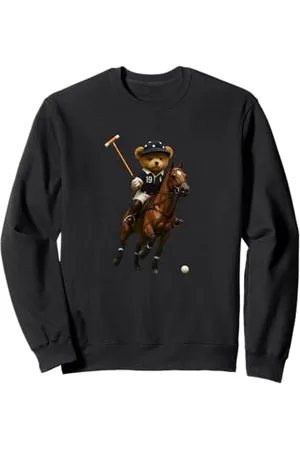 BAHAA Cool Teddy Bear Playing Horse Polo Game Illustration Graphic Sweatshirt