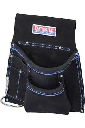 FAITHFULL THE BRAND Pochette à Outils et Clous en Daim Noir - Porte-Marteau en Acier pour Ceinture à Outils