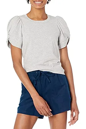 Amazon T-Shirt Ras Du Cou Coupe Classique à Manches Torsadées Femme, , L