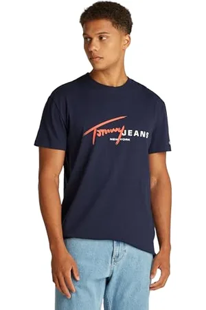 Tommy Hilfiger T-Shirt Manches Courtes Homme Signature Tee Regular Fit, Bleu (Dark Night Navy), XL