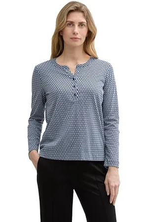 TOM TAILOR 1045558 T-Shirt, 37186-Imprimé Bleu et Blanc Minimal, XL Femmes