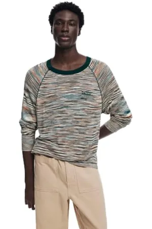 Desigual T- Shirt à Manches Longues en Tricot pour Homme, Blanc, Large