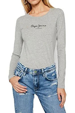 Pepe Jeans New Virginia T-shirt pour Femme Slim Fit Manches Longues Gris