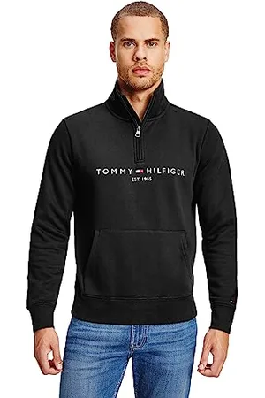 Tommy Hilfiger Homme Sweat avec Fermeture Éclair Zippé Mockneck Demi-Fermeture Éclair, Noir (Black), M