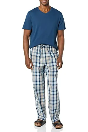 Amazon Pyjama avec Pantalon en Popeline de Coton et T-Shirt en Jersey de Coton Homme, , S