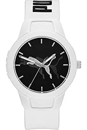 PUMA Montre pour Femme Reset V2, Mouvement à Trois Aiguilles, Boîtier en Polycarbonate Blanc de 36 mm avec Bracelet en Polyuréthane, P1048