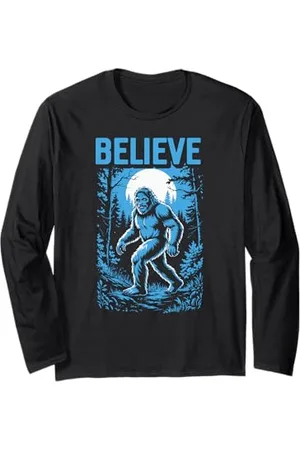Sasquatch Garage Believe Funny Bigfoot Night Walk Sasquatch Cryptid Lover Manche Longue