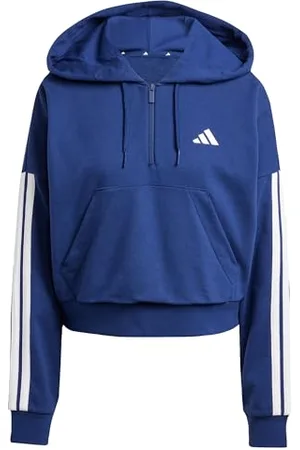 adidas Femme Essentials 3-Stripes French Terry Quarter-Zip Hoodie, Dark Blue/White, XXS