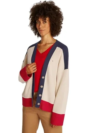Tommy Hilfiger Cardigan Femme avec Patte de Boutonnage, Ivoire (Country Ivory), M-L
