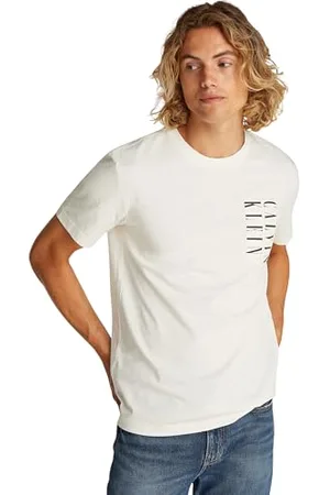 Calvin Klein T-Shirt Manches Courtes Homme Serif Box Graphic Tee en Coton, Beige (Tofu), S