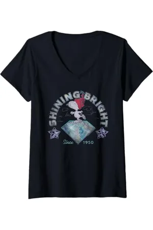 Peanuts Femme Cadeaux de Noël Snoopy Shining Bright 1950 Classique Vintage 90s T-Shirt avec Col en V