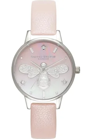 Olivia Burton Montre Analogique à Quartz pour Femme Collection Sparkle Bee avec Bracelet en Cuir Rose - OB16GB09