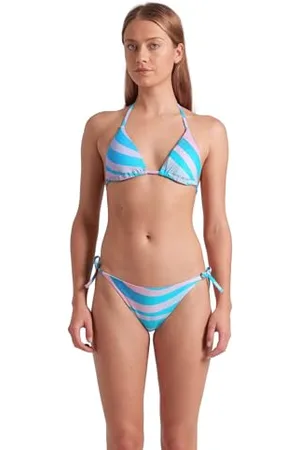 Arena Water Prints Bikini Triangulaire Femme, Maillot de Bain pour la Plage et la Piscine en Tissu Élastique Recyclé à Séchage Rapide, avec Bonnets Amovibles, Haut et Bas à Lacets