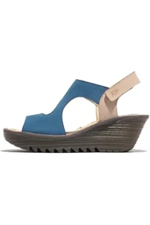 Fly London Femme YOXA576FLY Sandal, Blue/Natural, 39 EU