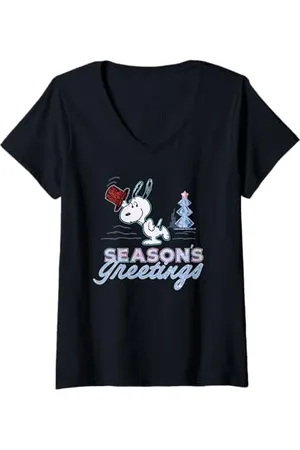 Peanuts Femme Christmas Gifts Snoopy Seasons Greetings Arbre rétro années 90 T-Shirt avec Col en V