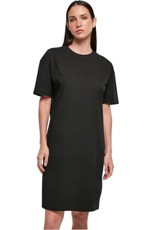 Build Your Brand Ladies Organic Oversized Slit Tee Dress Robe, Black, L Femme