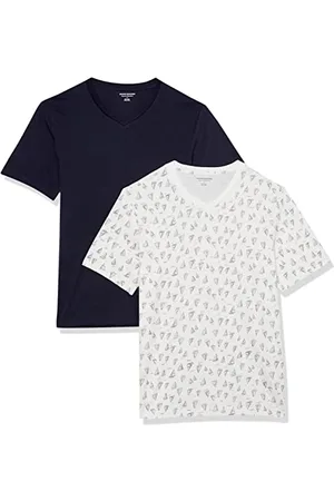 Amazon T-shirt slim à manches courtes et col en V Homme, Lot de 2, , XL