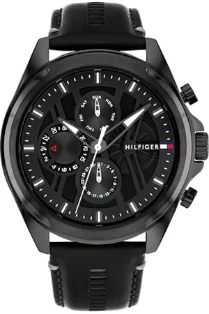 Tommy Hilfiger Montre Analogique Multifunction à Quartz pour Homme avec Bracelet en Cuir Noir - 1710654