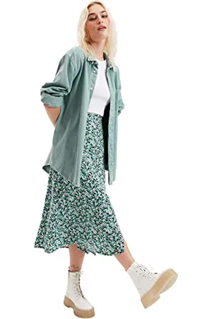 Trendyol Green Floral Patterned Tearing Jupe, , 42 Femme