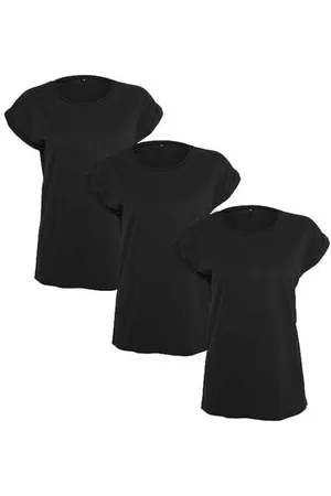 Build Your Brand Ladies Extended Shoulder Tee 3-Pack T-Shirt, (Blk/Blk/Blk 01203), Medium Femme
