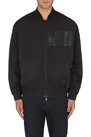 Armani Exchange Poches Avant, col Bomber, Patch en Cuir Veste, Black, M Homme