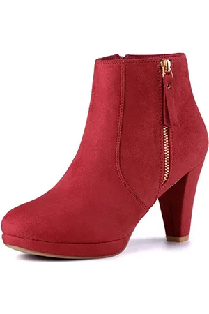 Allegra K Femmes Zip latéral Bas Plate-Forme épais Talon Cheville Bottillons Rot 40