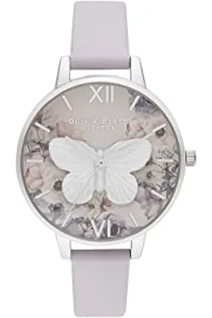 Olivia Burton Montre Analogique à Quartz pour Femme Collection Watercolour Florals avec Bracelet en Cuir Violet - OB16PP58