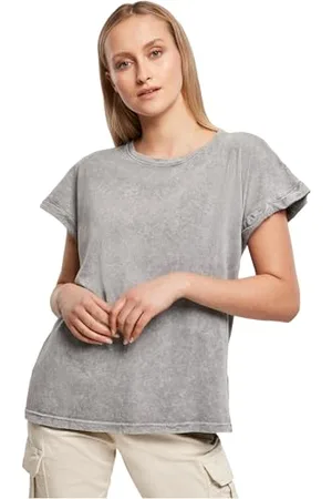 Build Your Brand Ladies Acid Washed Extended Shoulder Tee T-Shirt Femme, , XS